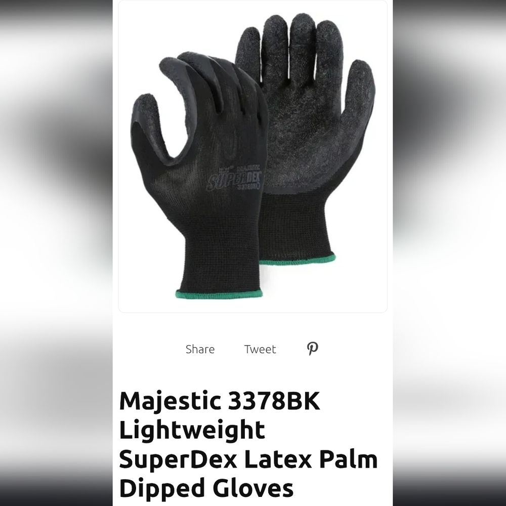 S 8pair 3extra Right Hand, Majestic Superdex Latex Palm Work Gloves, Lightweight